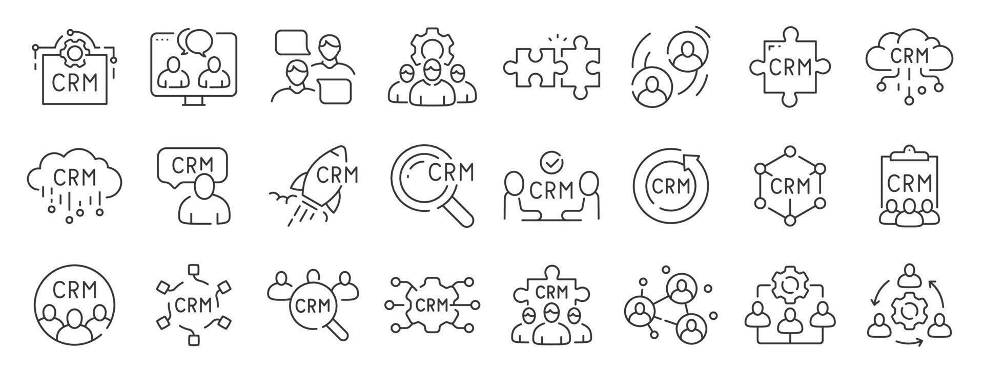 Set of CRM related line icons. Management, customer, relationship, network etc. Editable stroke vector