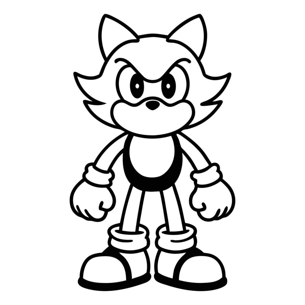 Black and white illustration of a fierce cartoon cat character. vector