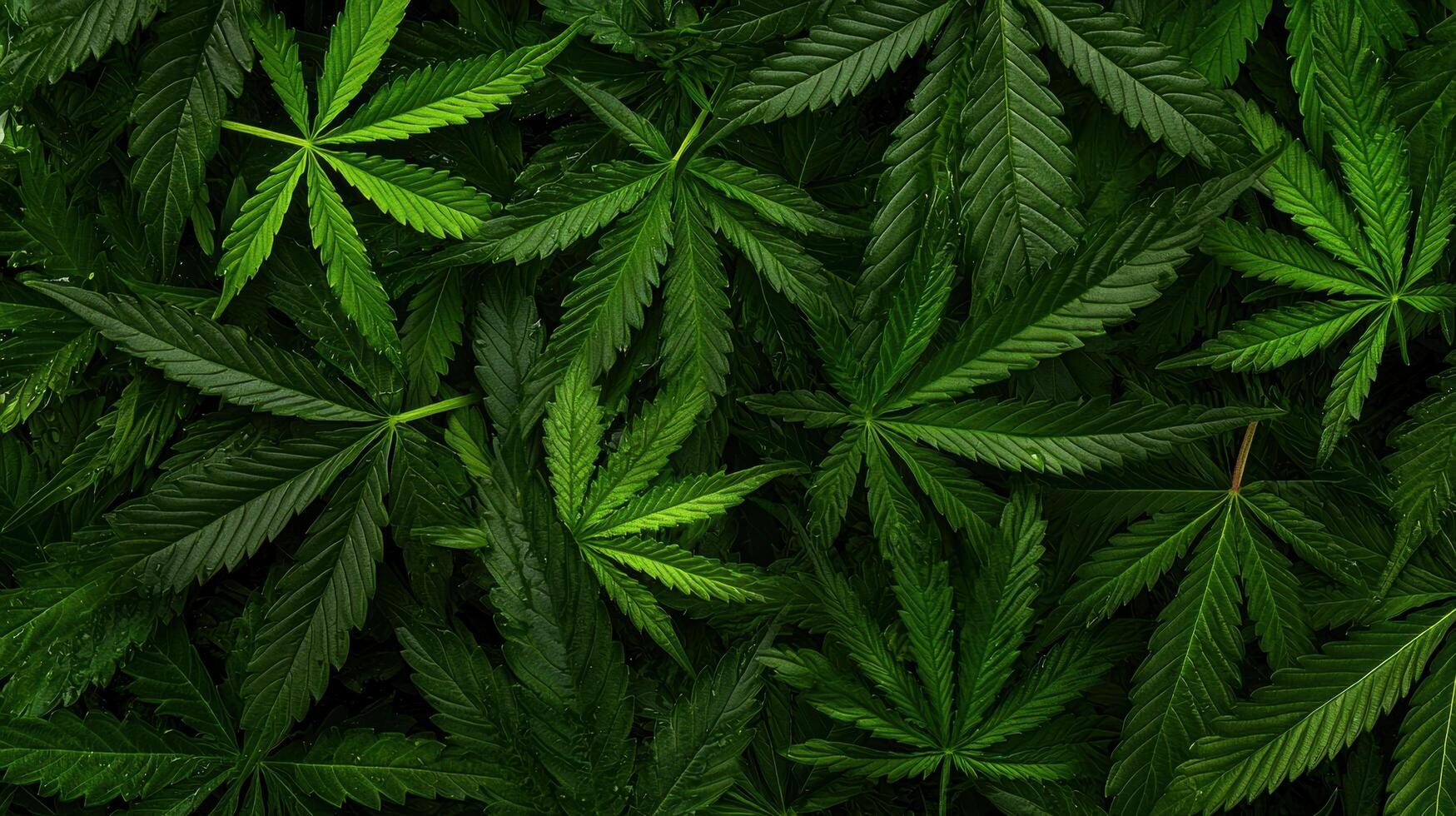 Lush green cannabis leaves create a vibrant pattern, showcasing the natural beauty and intricate design of this well-known plant. photo