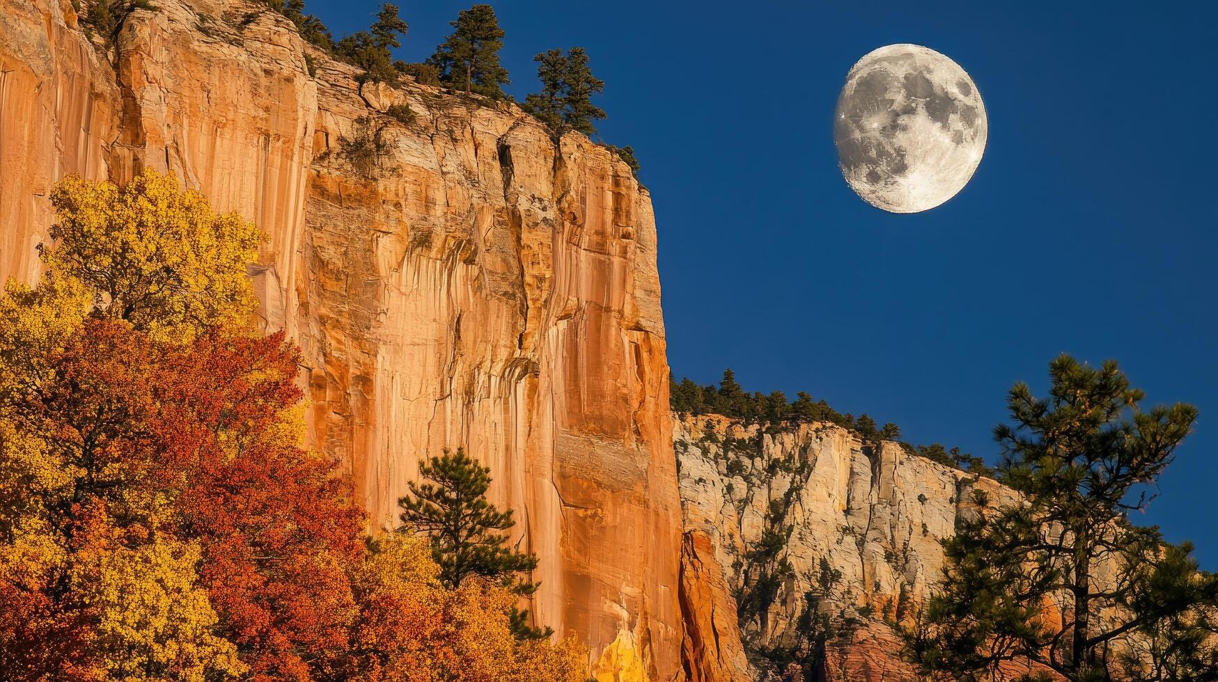 Scenic canyon landscape under a bright full moon photo