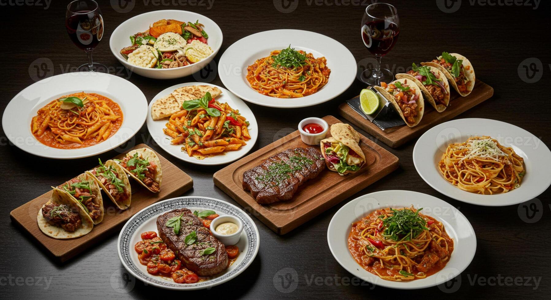 A variety of plates with different types of food photo