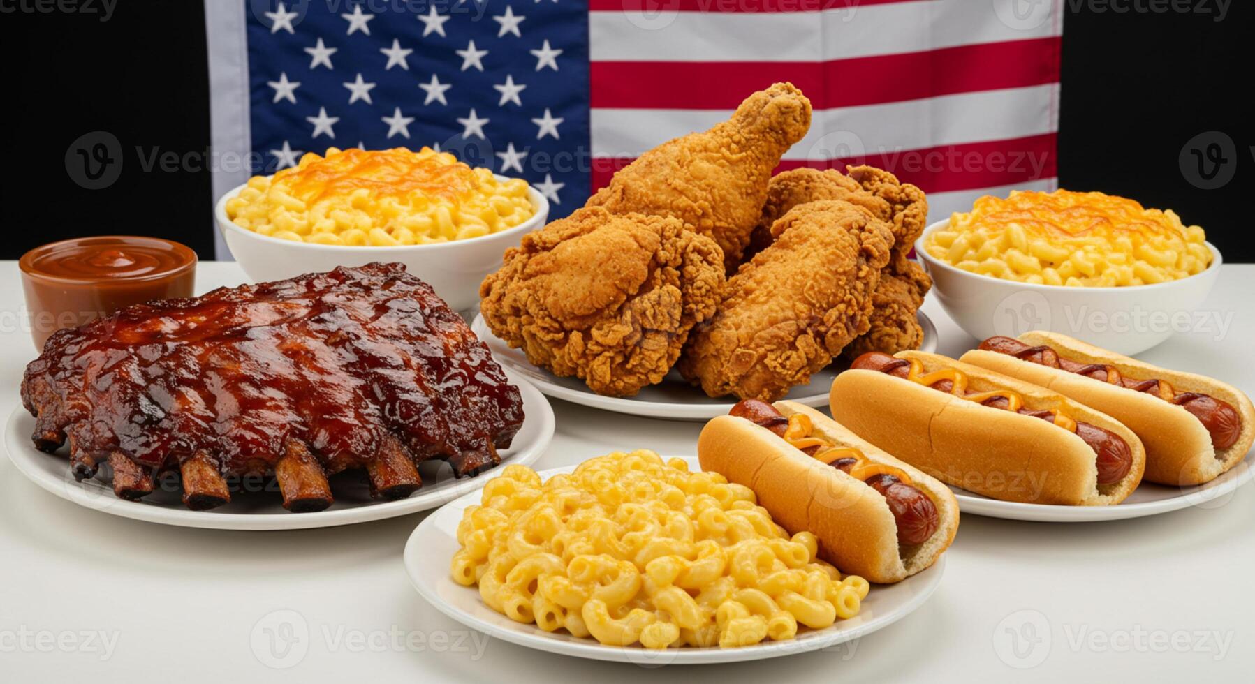 American food with a flag in the background photo