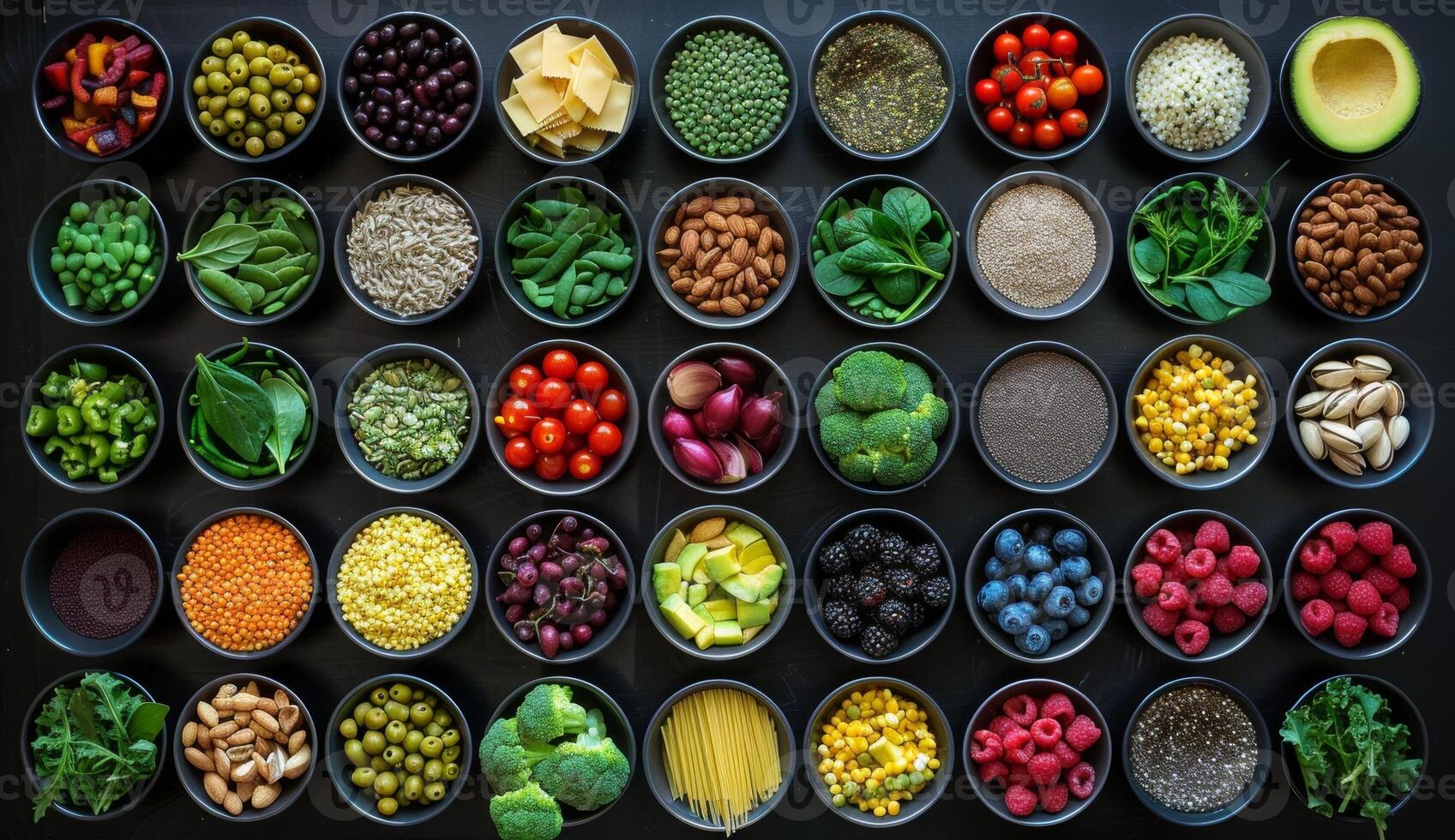Indian spicy. Collection of colorful food. Set of different asian ingredient. curry, vegetable and hummus in bowl photo