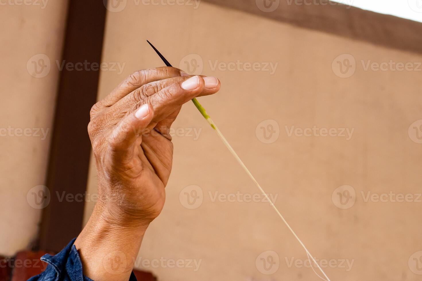 Sharp spine of agave leave used as sewing needle. Tourist guide showing the importance of the agave plant for the antique cultures to a group of tourists at the Teotihuacan archaeological site. photo