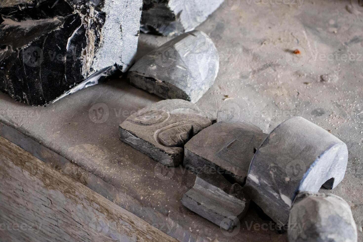 Elaboration of obsidian crafts at the Teotihuacan archaeological site. Horizontal image. photo