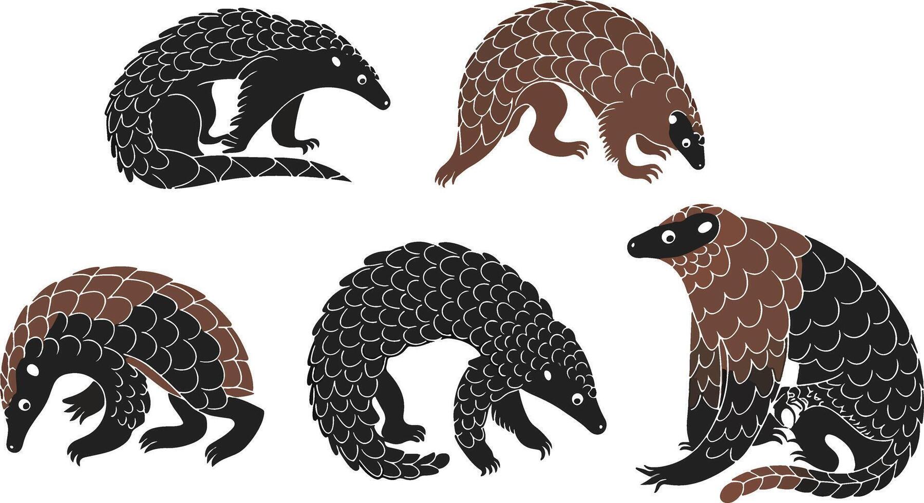 Set Of Pangolin Silhouettes vector