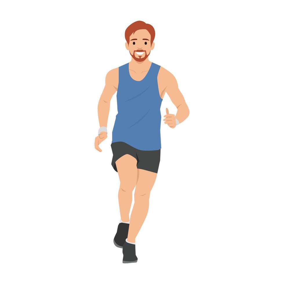 Man jogging in athletic wear, showing enthusiasm and dedication to fitness and a healthy lifestyle. vector