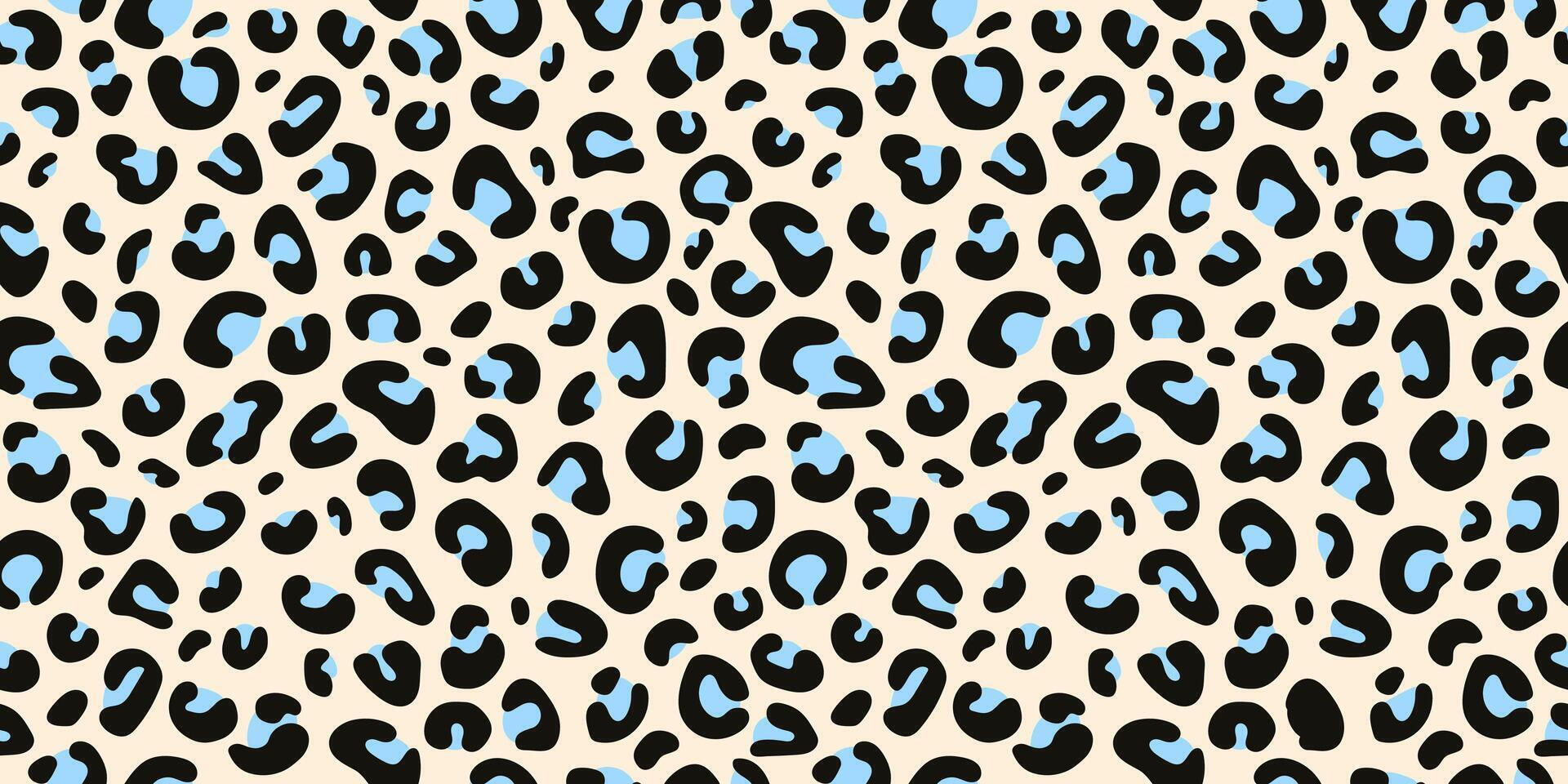 Leopard abstract seamless pattern with blue spots. Jaguar print. Cheetah spotted background. Animal print for fashion, textiles, print nails, wrapping paper, wallpaper. Hand drawn illustration. vector