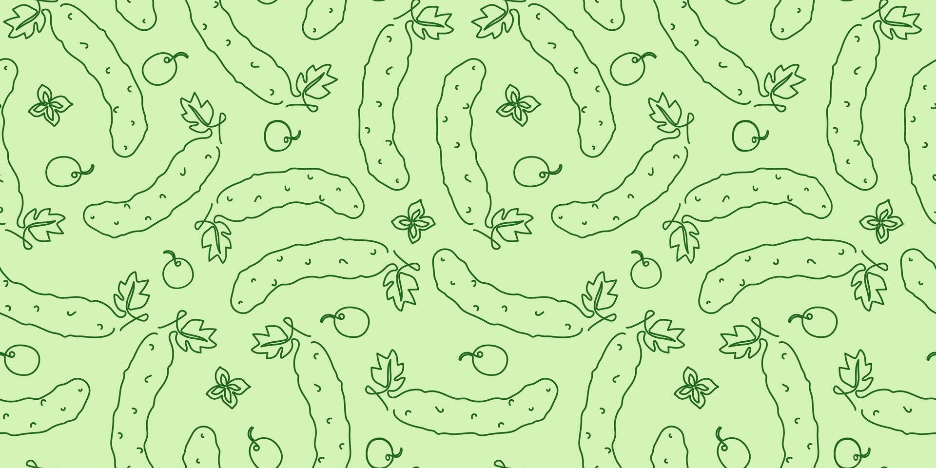 Seamless pattern. Vegetables, cucumber. Line drawing. World vegan day. Food, natural, vegetarian. Farmers market and diet concept. Harvest, repeating background. vector