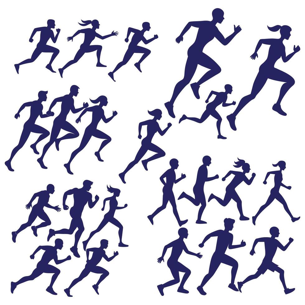Running editing Silhouette group illustration vector
