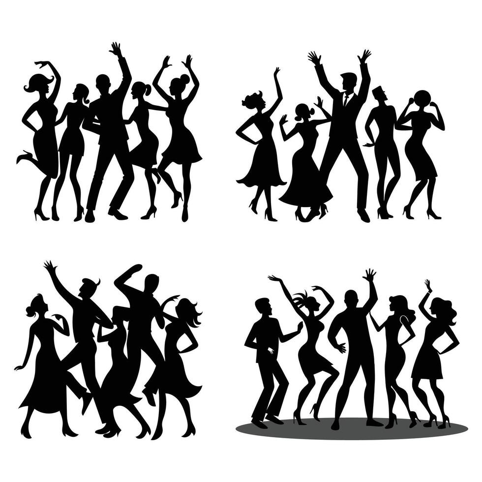 Dancing Silhouettes Party Scene Illustration set vector