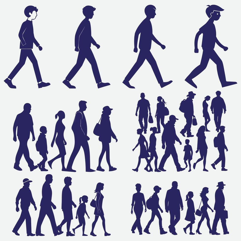 Walking editing Silhouette group illustration vector