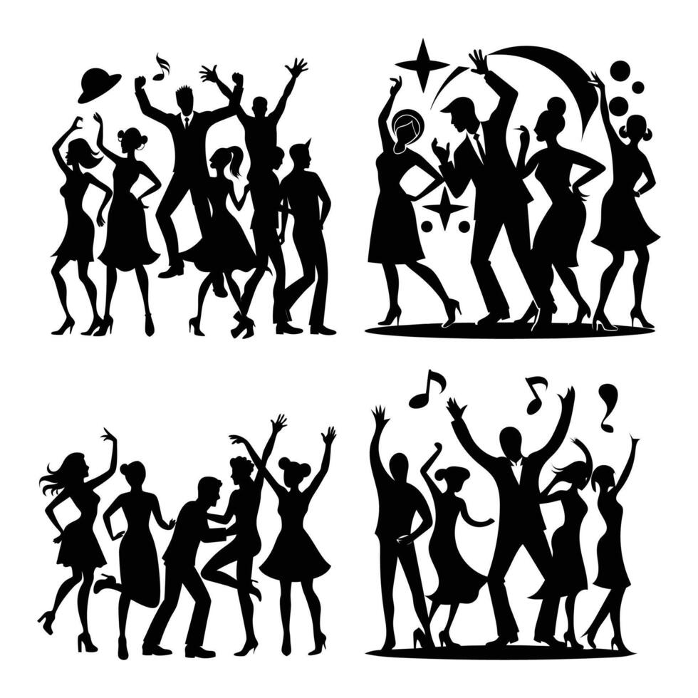 Dancing Silhouettes Party Scene Illustration background vector