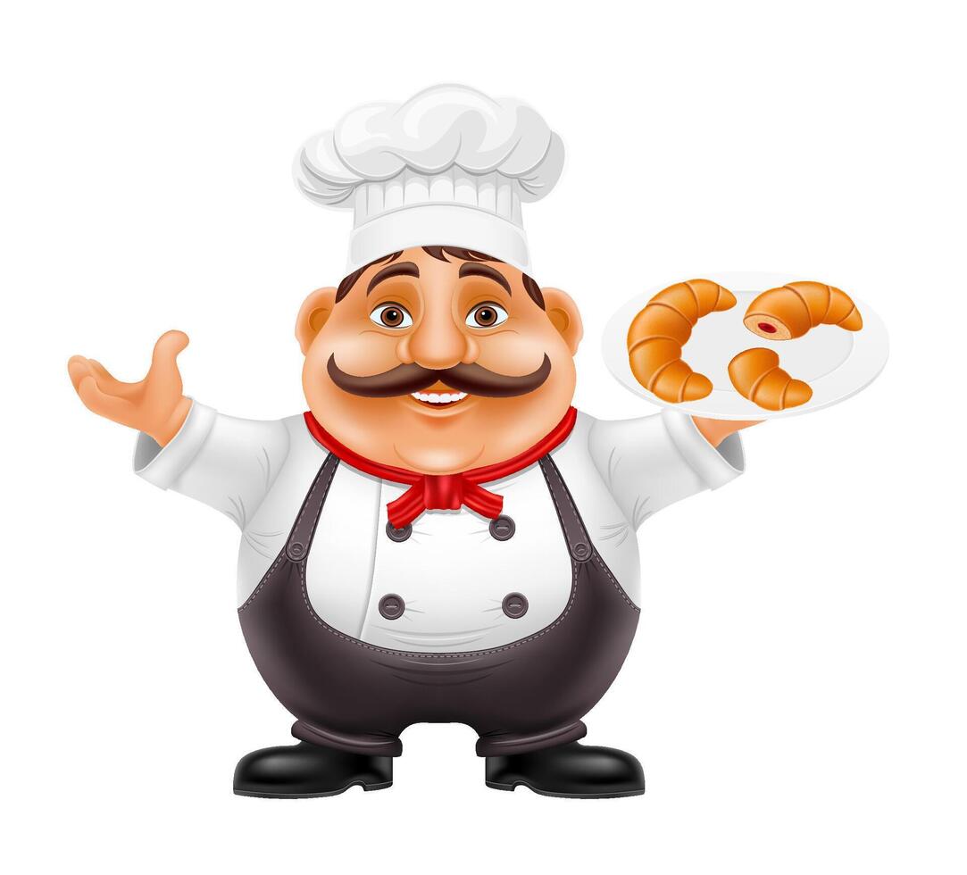 chef man preparing dishes and food in the kitchen character illustration isolated on background vector