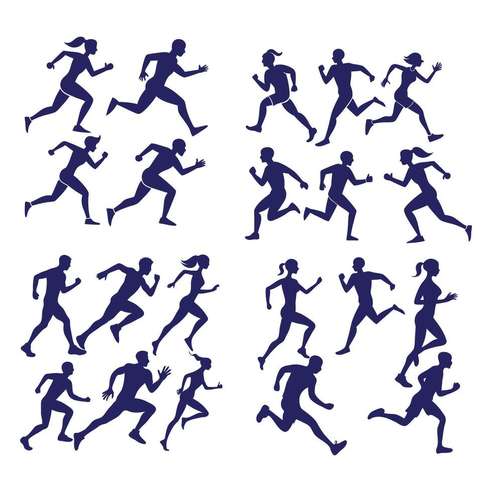 Running editing Silhouette group illustration set vector