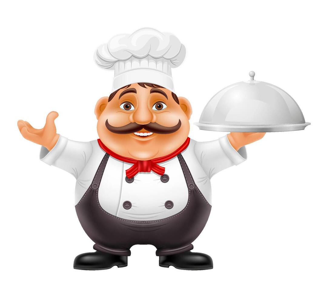 chef man preparing dishes and food in the kitchen character icon illustration isolated on background vector