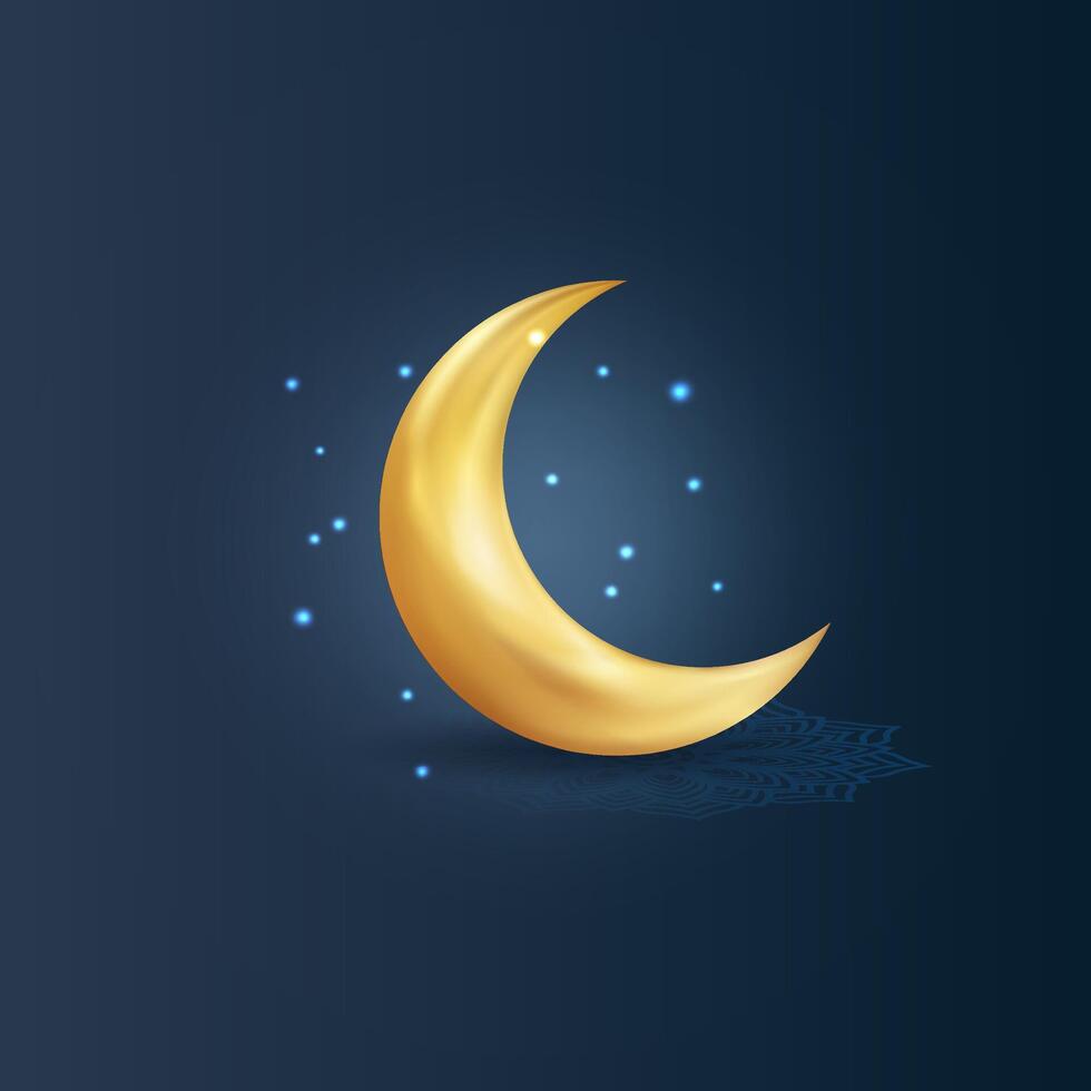 Eid Mubarak 3D realistics half moon design with dark blue background. vector