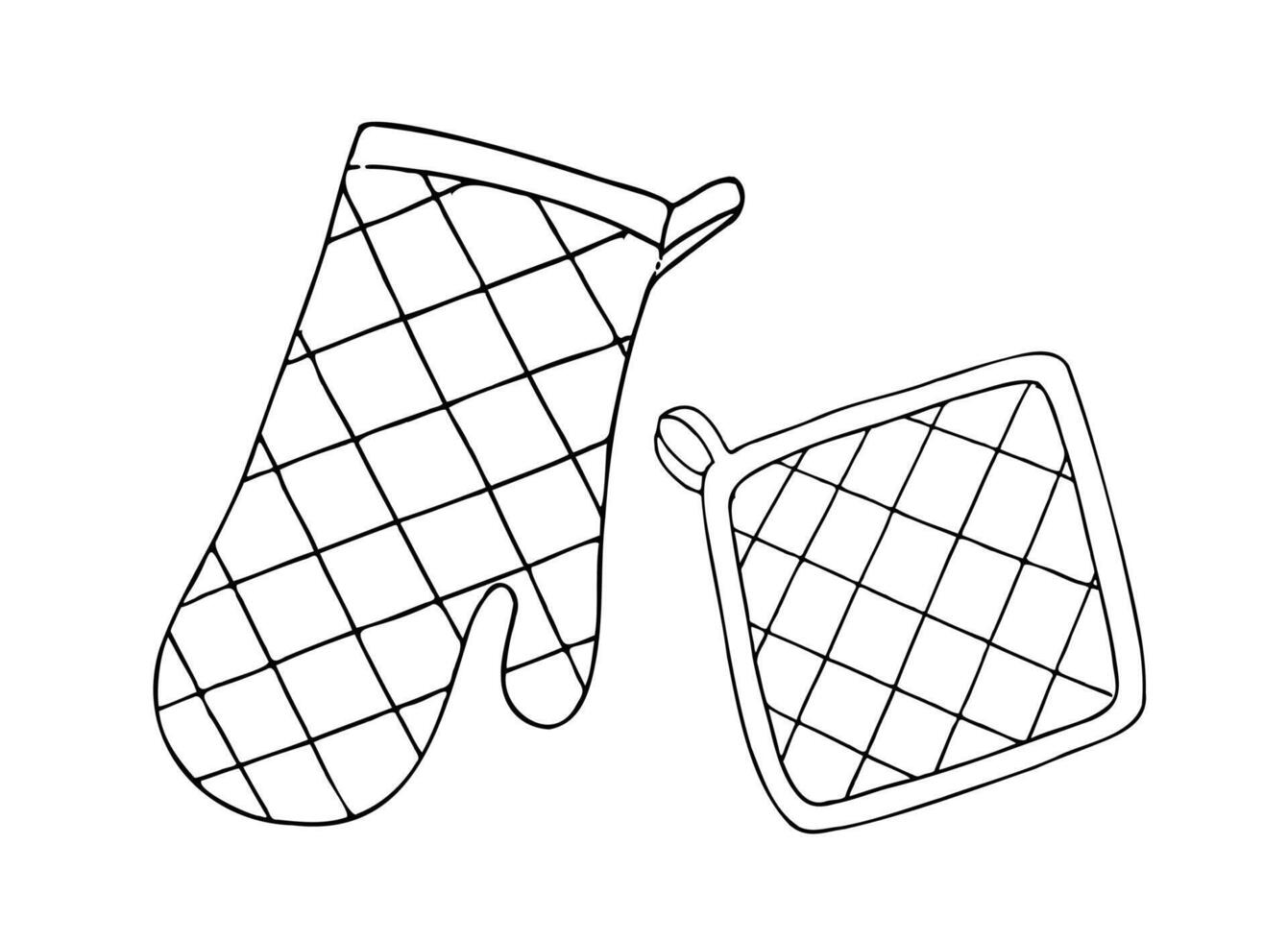 pot holders, Glove potholder. Graphic ink Oven Mitt, kitchen tool illustration isolated on background. Hand drawn line sketch. For designers, prints, logo, icon, menu, postcards, holiday vector