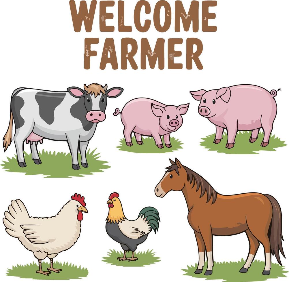 farm animals and a cow and pig vector