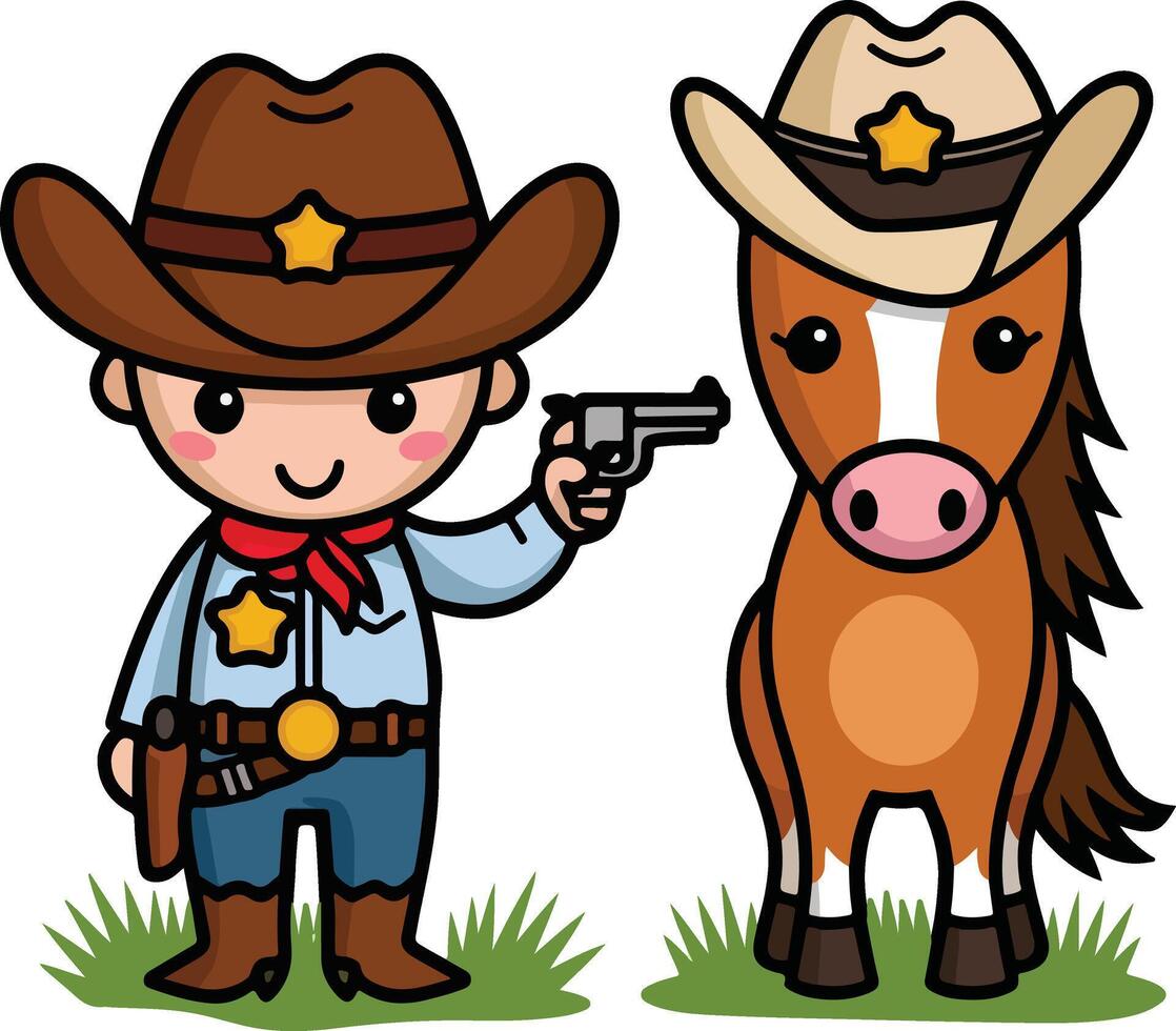 cowboy and horse illustration vector
