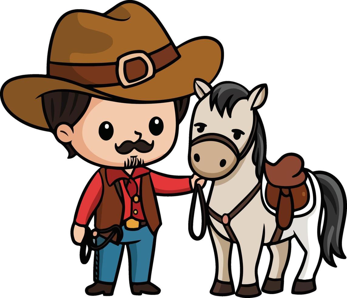 cowboy and horse cartoon illustration vector