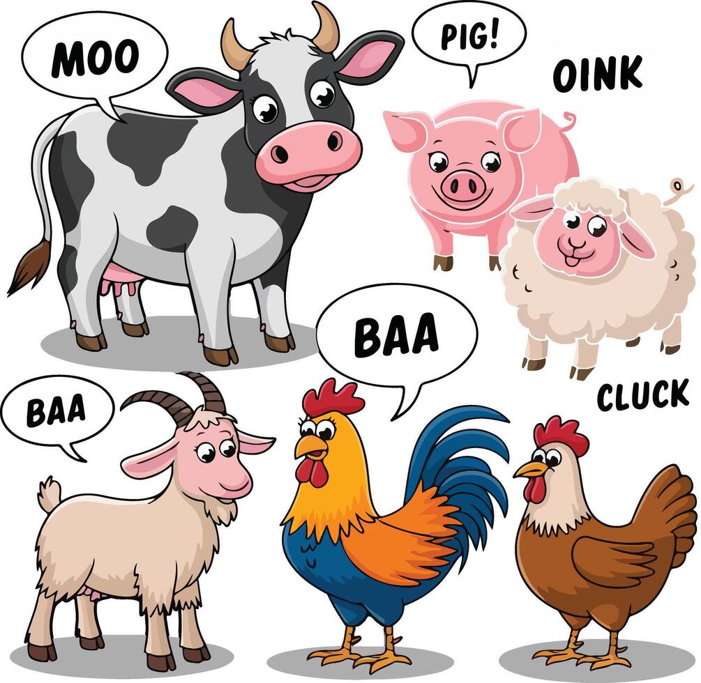 cartoon farm animals with speech bubbles vector