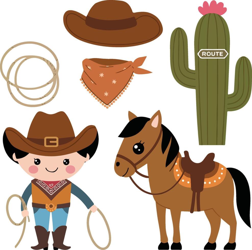 cowboy and horse clipart set vector