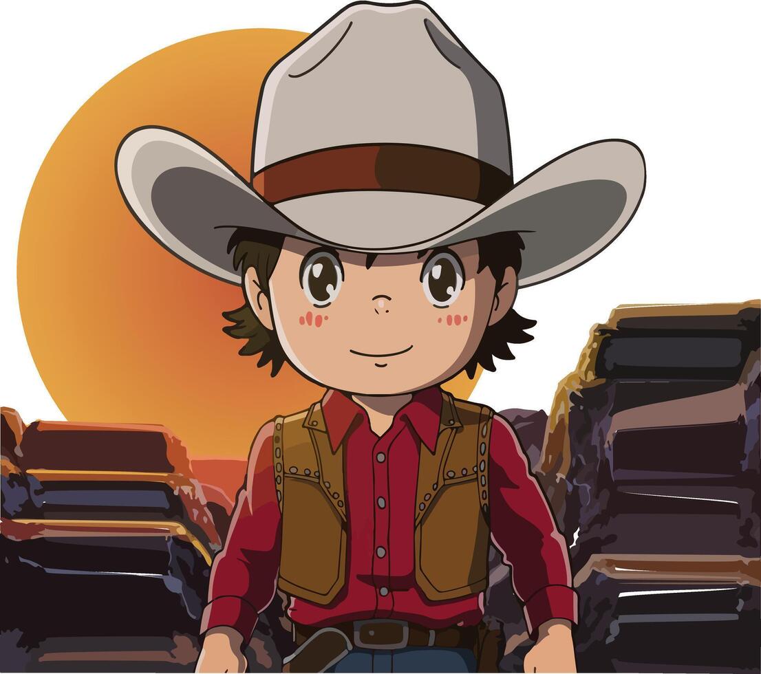 cartoon cowboy with a hat and a red shirt vector
