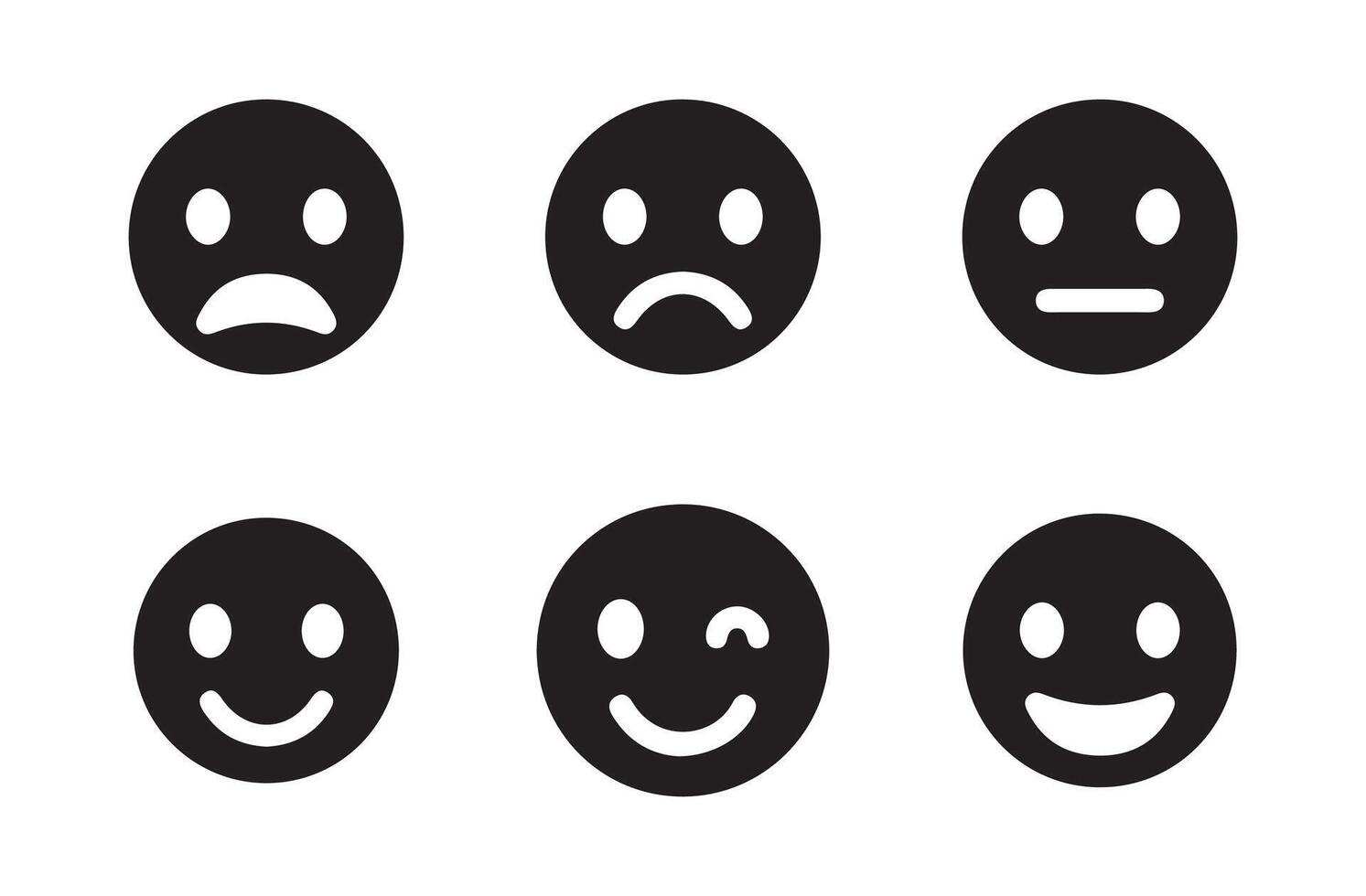 Emoji face icon set. Speech Bubbles Reactions. Linear, silhouette and flat style vector