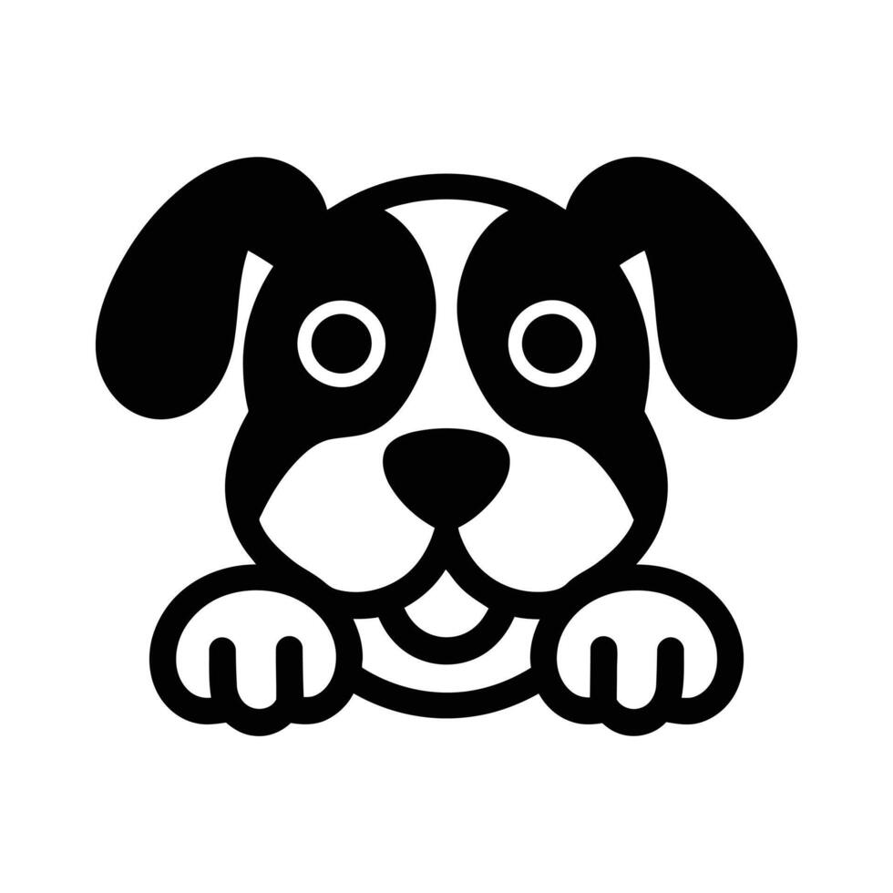 Cute Dog Peeking Out, Black and White Puppy Illustration. Funny Peeking Dog Drawing, Cartoon-Style Puppy Design vector