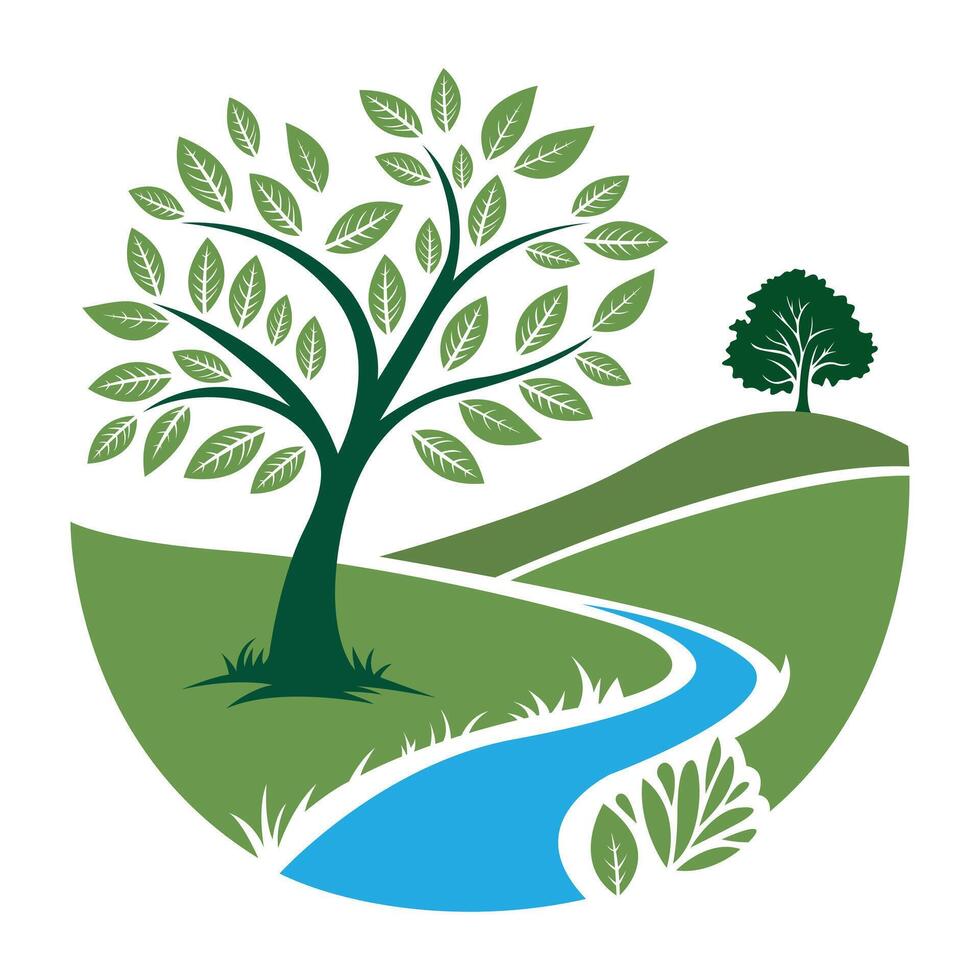 A green river and tree with leaves in the background vector