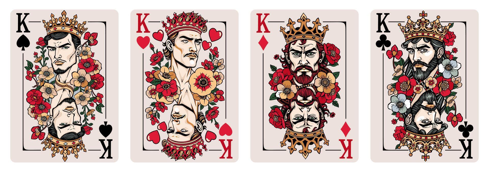 King of Spades, King of Hearts, King of Diamonds and King of Clubs. Playing cards set vector