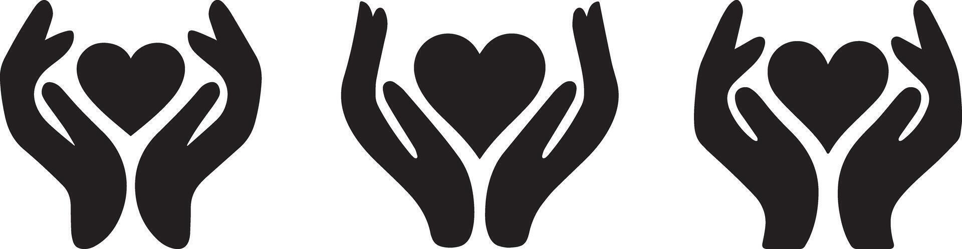 Hands Holding Heart Icon Set vector