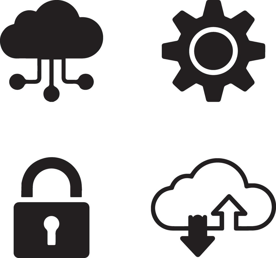 Cloud Computing and Security Icons Set vector