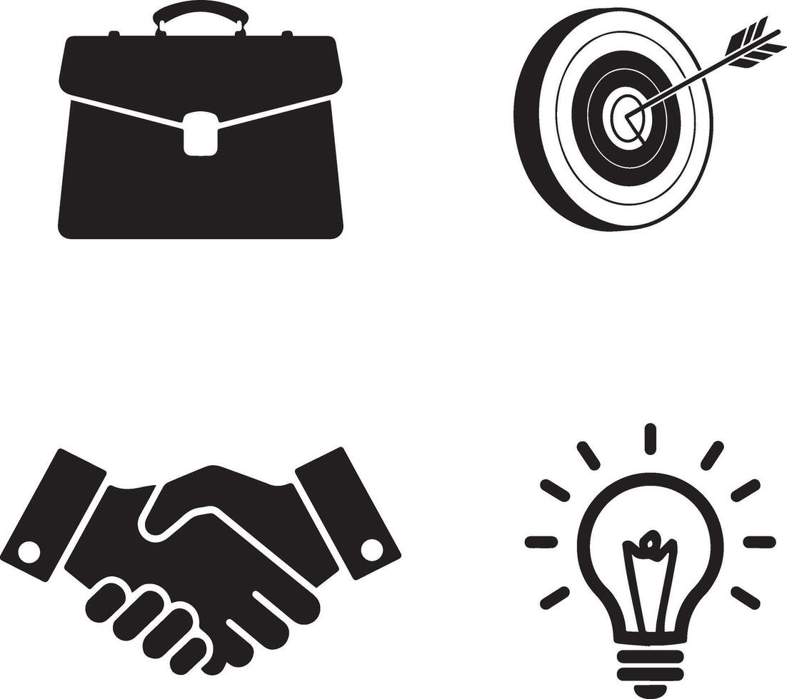 Business Icons Set with Briefcase, Target, and Light Bulb vector