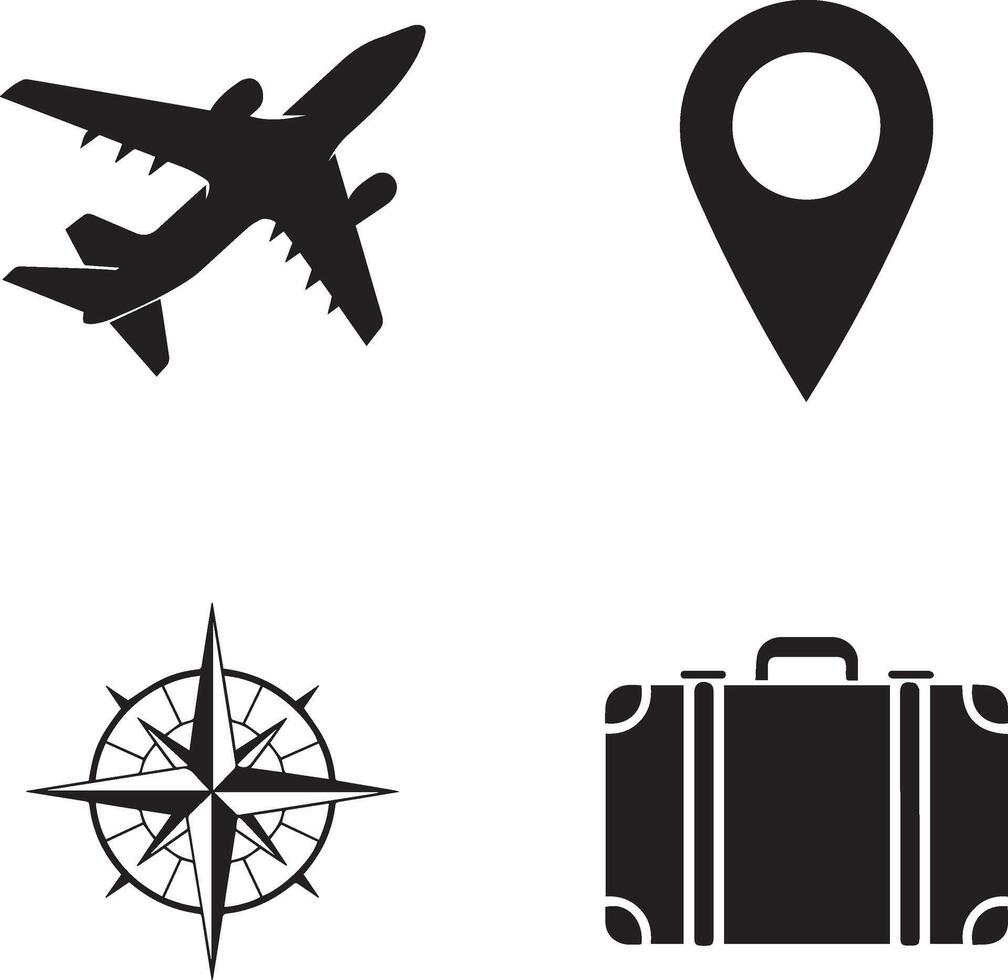 Travel Icons Set with Airplane, Compass, and Suitcase vector