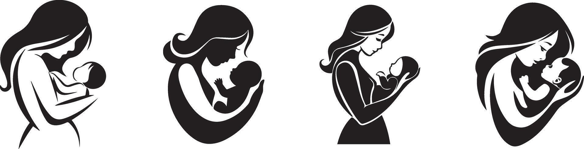 Mother Holding Baby Icons Set vector