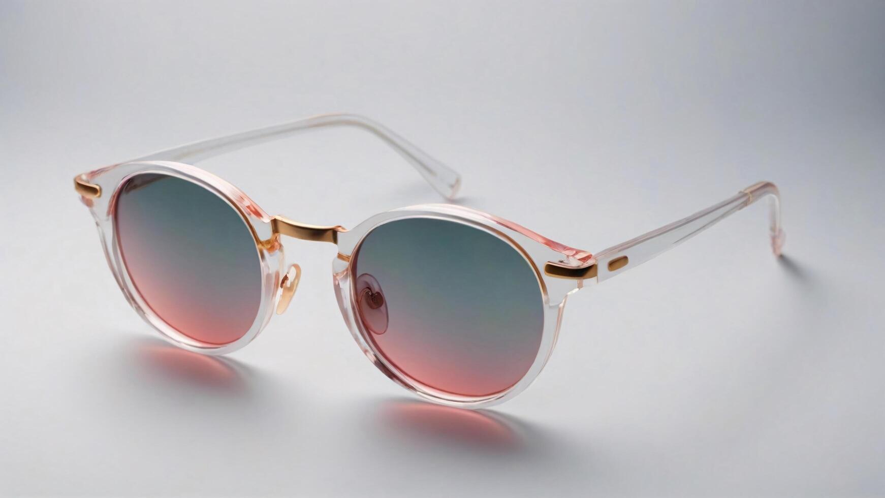 Clear frame sunglasses with gradient rose lenses. photo