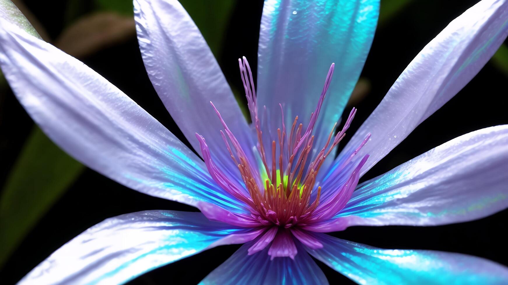 Close-up of iridescent purple flower with teal highlights. photo