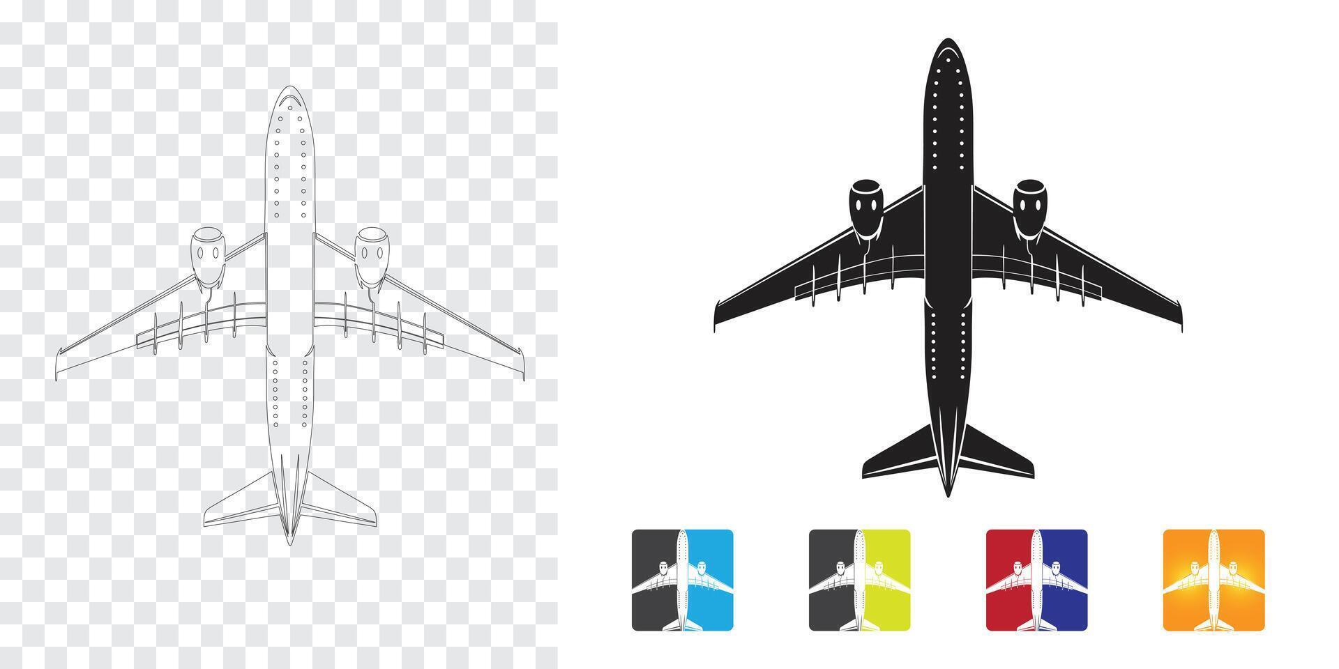 Airbus A320 top view illustration outline black and colored variations Airplane top view illustration outline black and colored variations vector