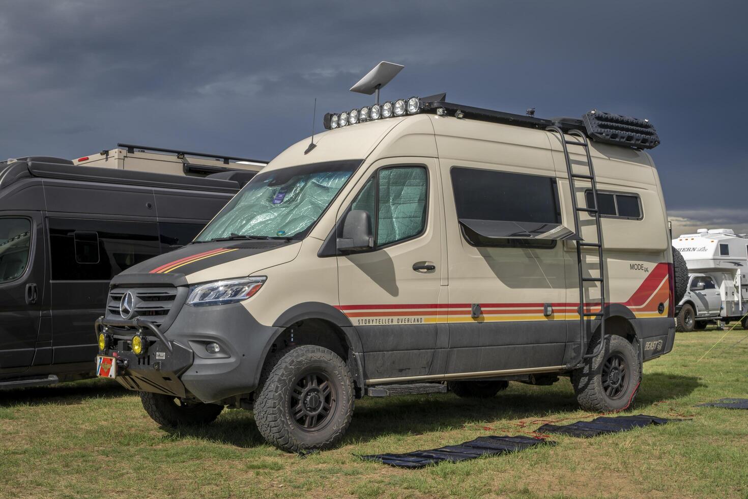 Loveland, CO, USA - August 23, 2024 - Storyteller Overland Beast Mode, 4x4 camper van on Mercedes Sprinter chassis. photo