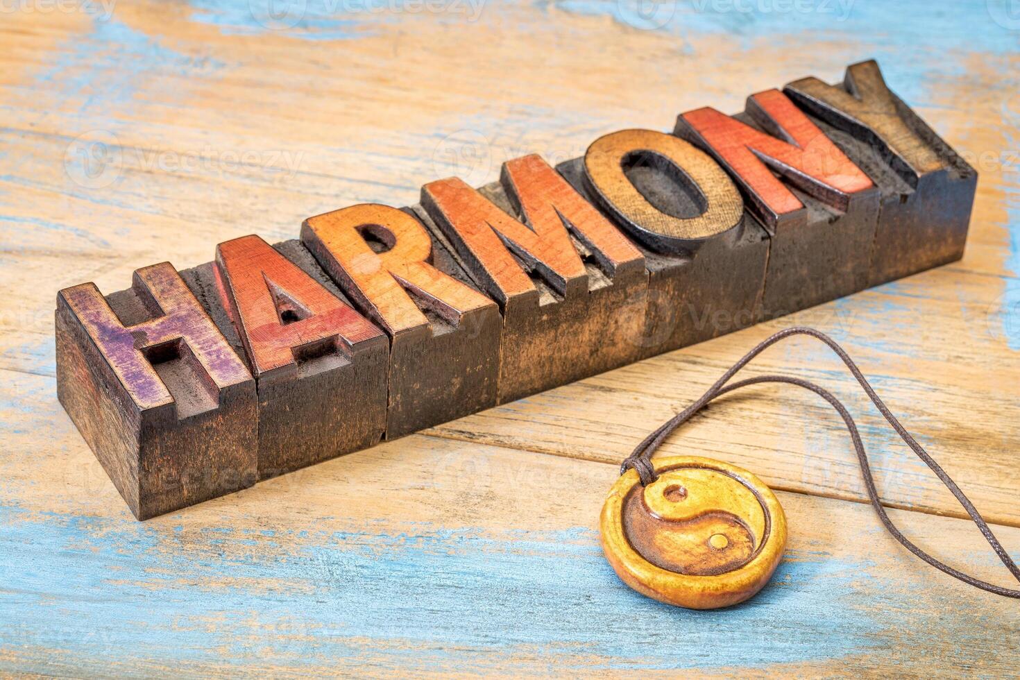 harmony word in wood type printing blocks photo