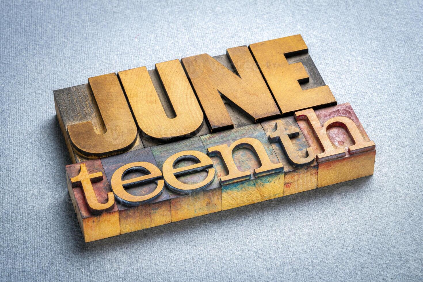 Juneteenth, June 19, also known as Freedom, Jubilee, Liberation, and Emancipation Day, a holiday celebrating the emancipation of those who had been enslaved in the US, wood type text photo