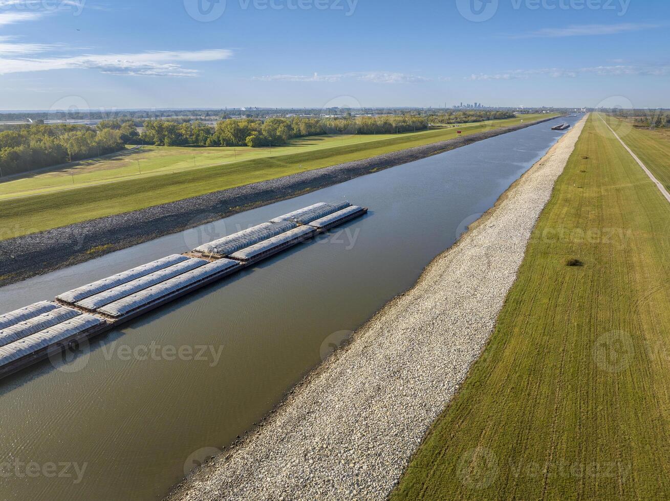 barges on Chain of Rocks Canal of the Mississippi River above St Louis - aerial view photo