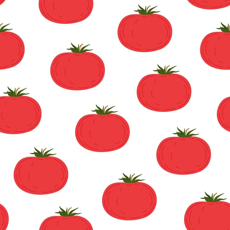 Red fresh tomato vegetable seamless pattern simple hand drawn illustration, repeat ornament for textile, gift paper, organic healthy life style diet, food nutrient full of vitamins and minerals vector