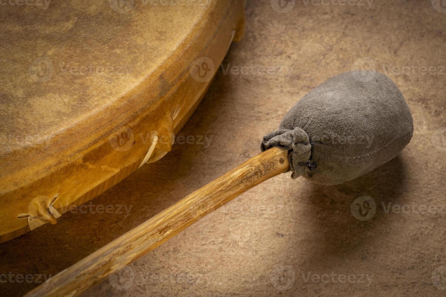 native American style, shaman frame drum covered by goat skin photo