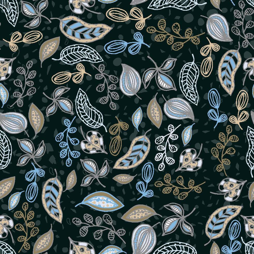 seamless pattern unique hand drawn abstract floral leaves vector