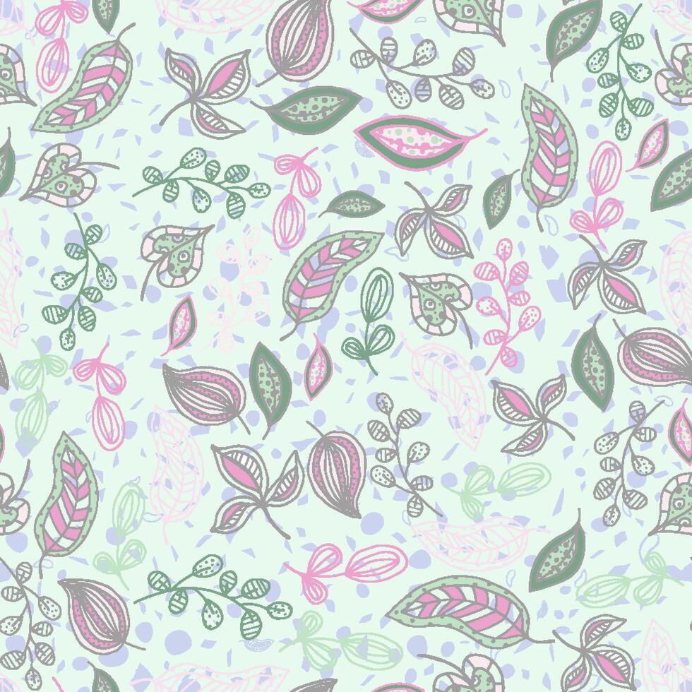 seamless pattern unique hand drawn abstract leaves vector