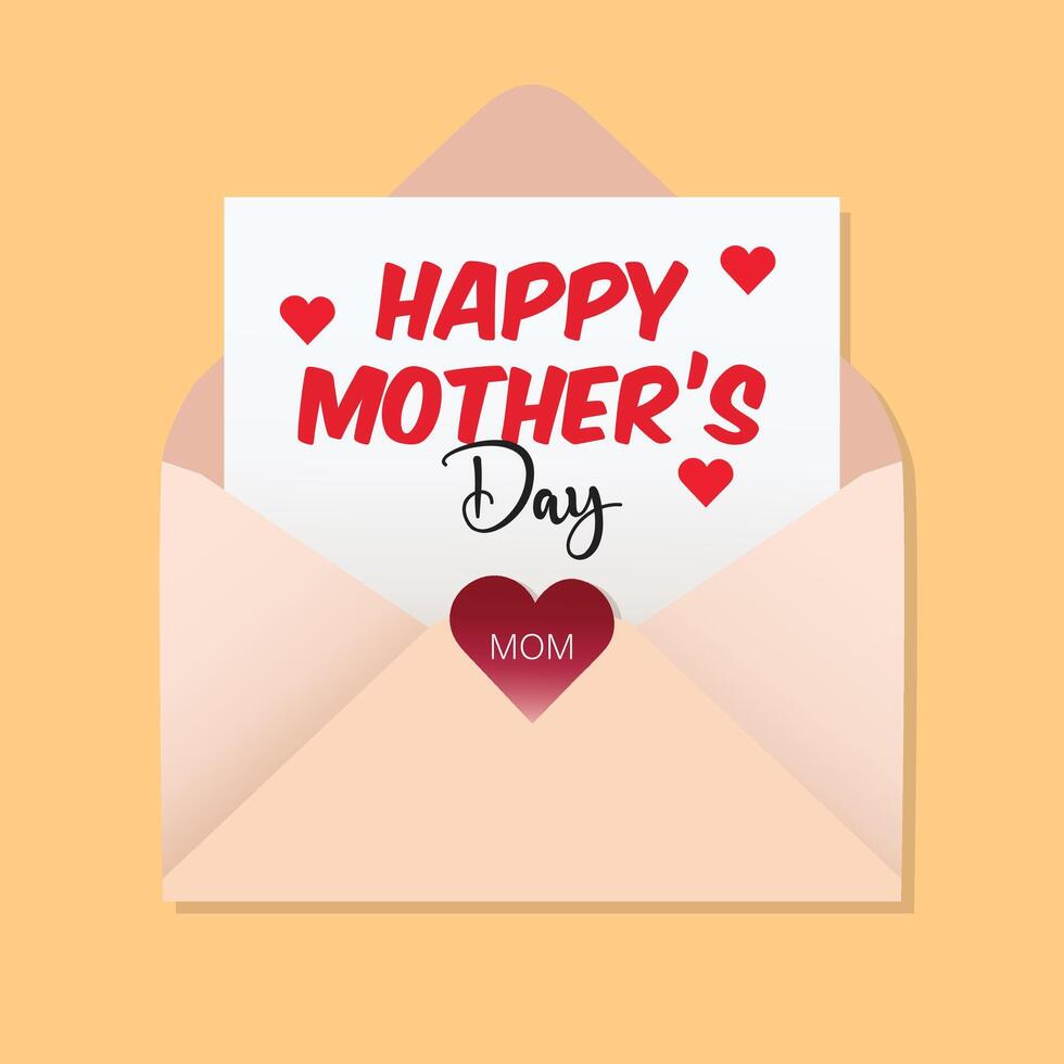 Happy Mother's Day Card in Envelope with Heart Design vector