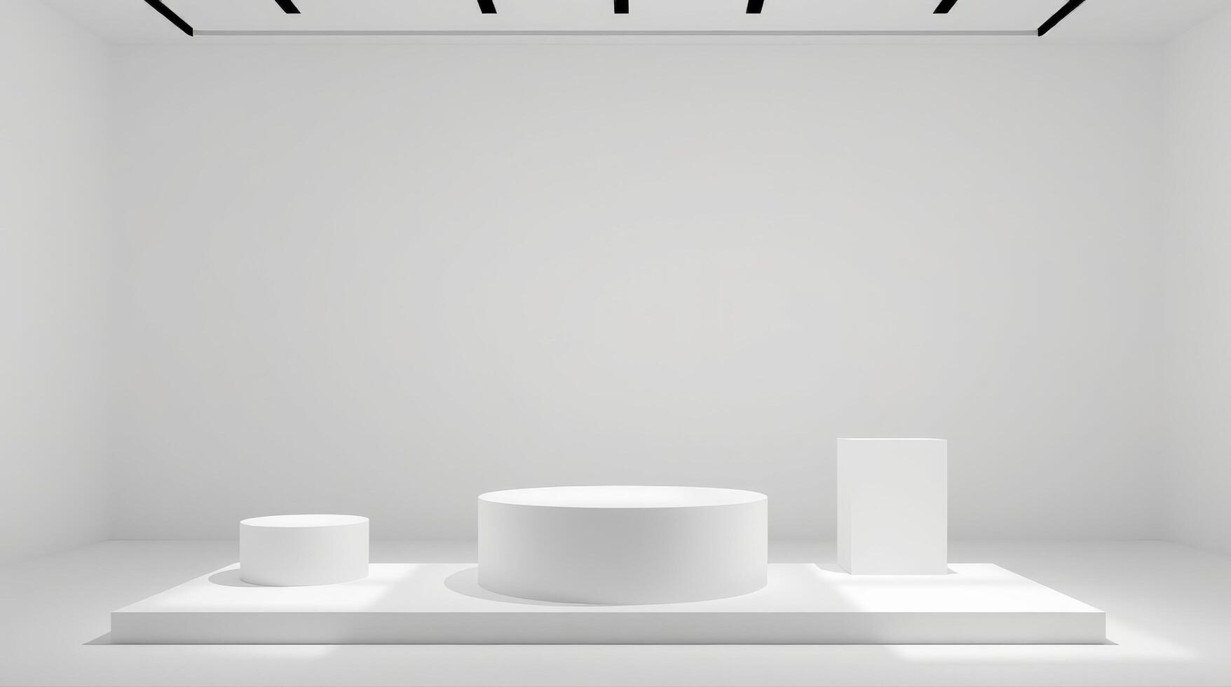 Minimalist white podiums in a modern monochromatic setting photo